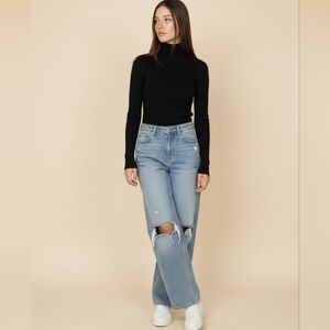 TWIIN High Rise Wide Leg Destroyed Mid Wash Jeans XS 25"     (q17 )